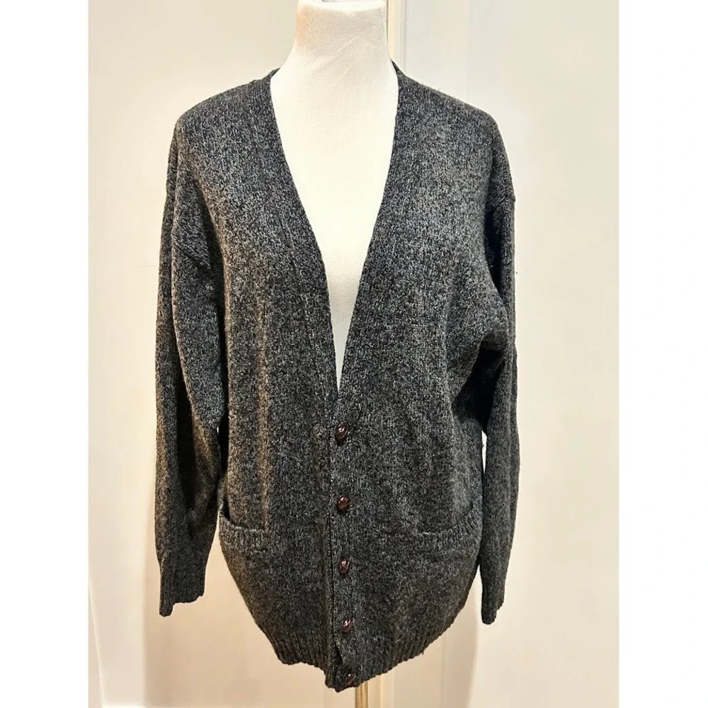 Pendleton Men's Shetland Wool Cardigan Sweater Dark Gray Button Front Pockets M‎
